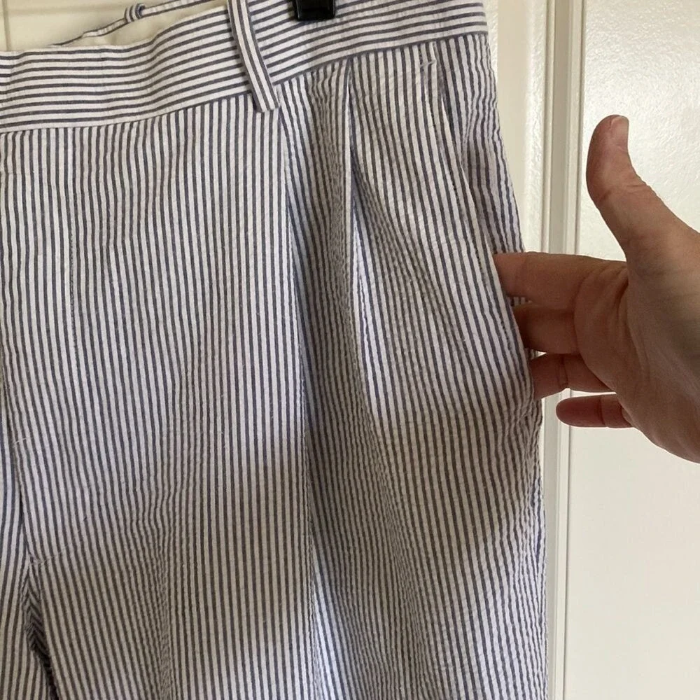 Joseph & Feiss Mens Seersucker Pleated Pants Blue White Stripe‎ Cotton 36 Waist
